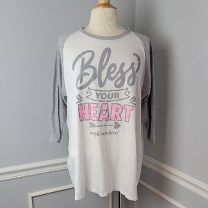 SIMPLY SOUTHERN Bless Your Heart Novelty Loungewear Baseball 3/4 Sleeve Shirt XL